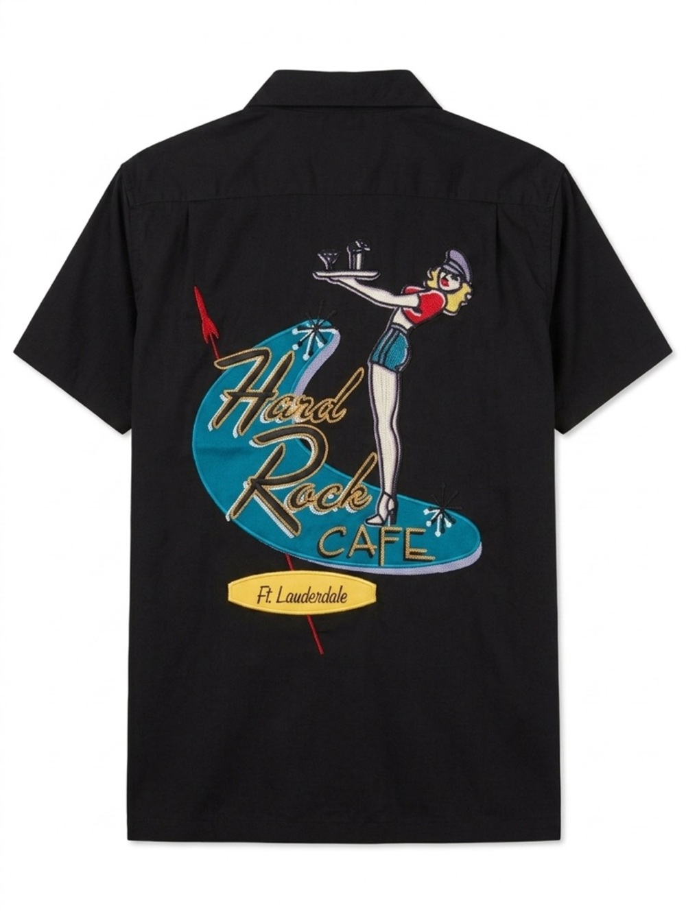 Hard Rock Cafe Short Sleeve Button Down Embroidered Shirt